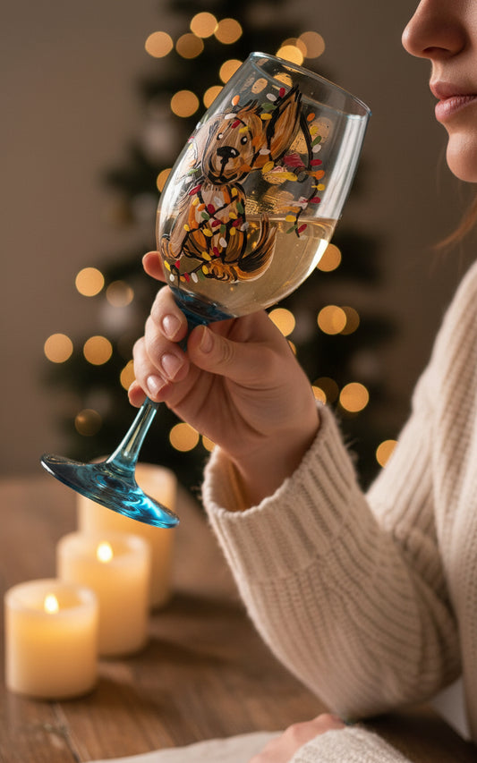 Wine Glass Christmas Puppy