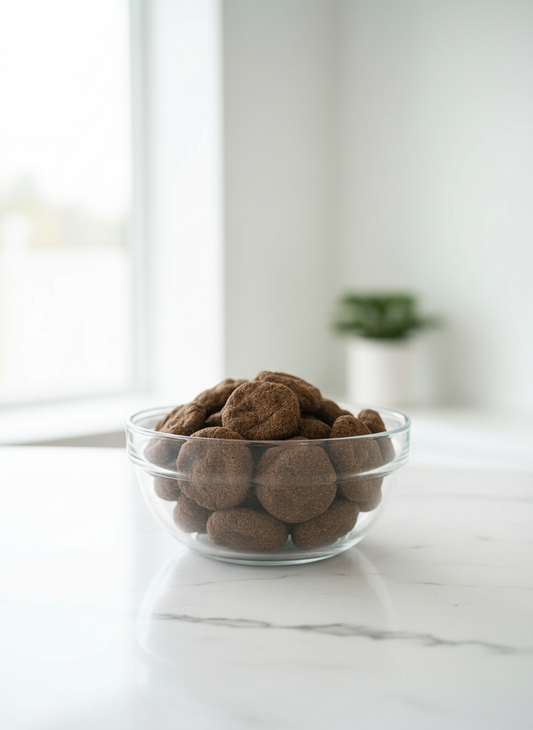 Carob Cookies in Glass Bowl