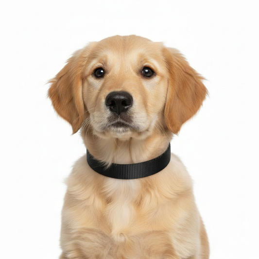 Golden retriever puppy with black collar