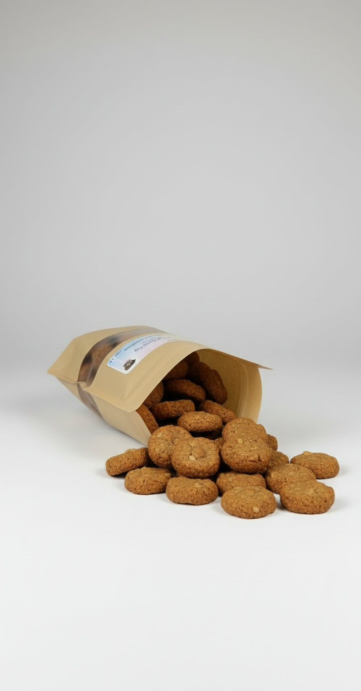 Yummy peanut butter dog cookies packed full of protein.