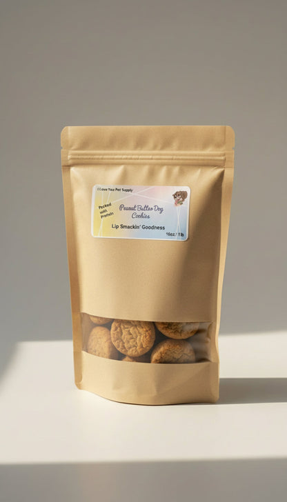 Super tasty peanut butter dog cookies come in a heat sealed bag for freshness and safety.