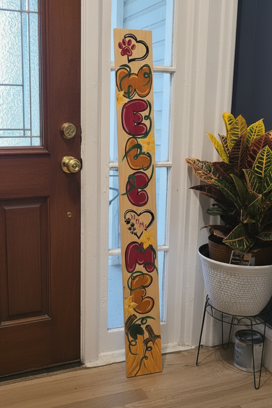 hand painted WELCOME sign