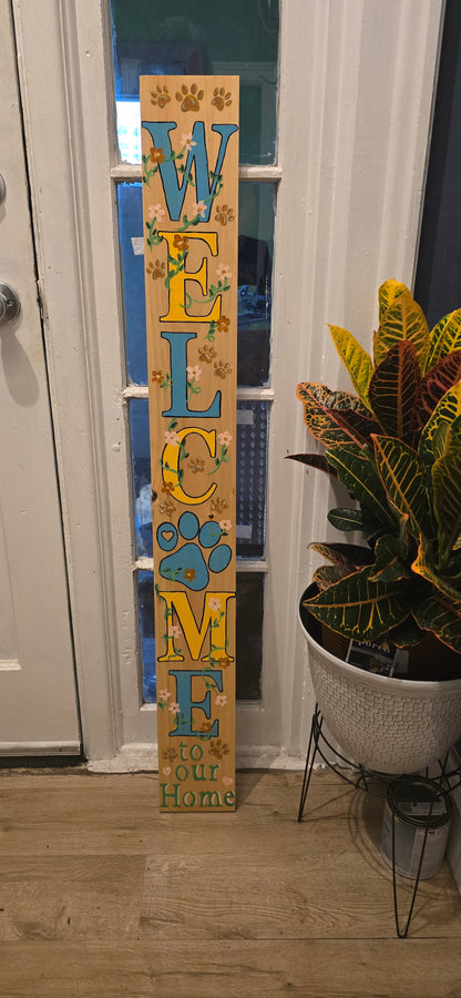 hand painted WELCOME sign