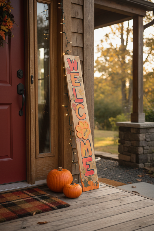 hand painted WELCOME sign